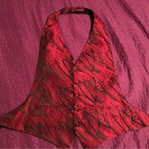Tux beautiful hot  red & black vest S-M adjustable at neck and back & back